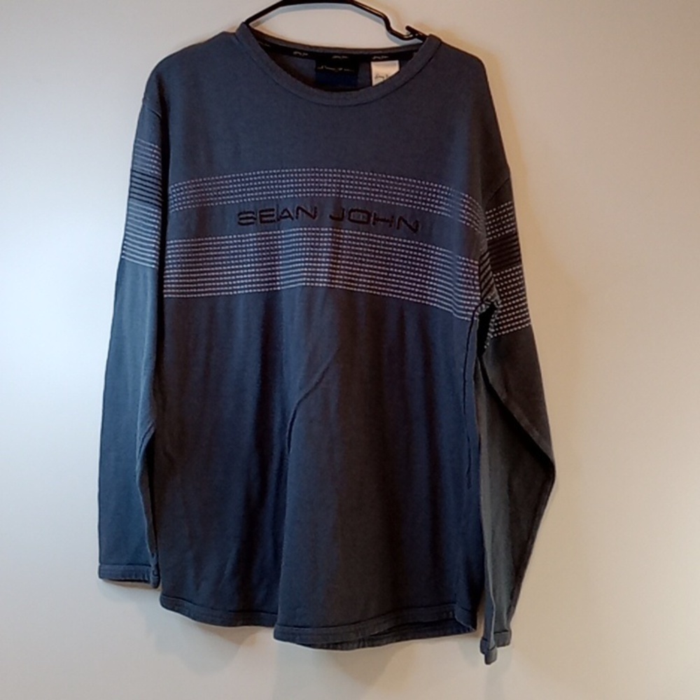 Vintage Sean John Long Sleeve Crew Neck Tee Shirt Blue Men's Sz Large EUC! NICE!